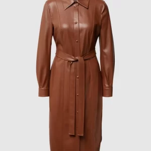 Am billigsten 👏 BOSS Midikleid In Leder-Optik Modell ‘Dalelli’ – Cognac 🌟 9