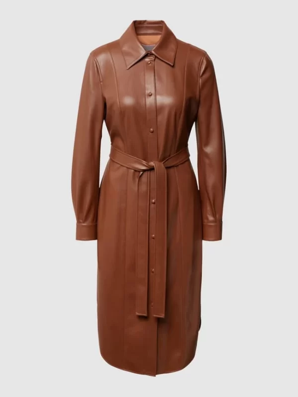 Am billigsten 👏 BOSS Midikleid In Leder-Optik Modell ‘Dalelli’ – Cognac 🌟 3