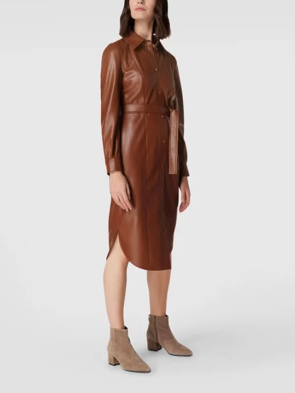 Am billigsten 👏 BOSS Midikleid In Leder-Optik Modell ‘Dalelli’ – Cognac 🌟 5