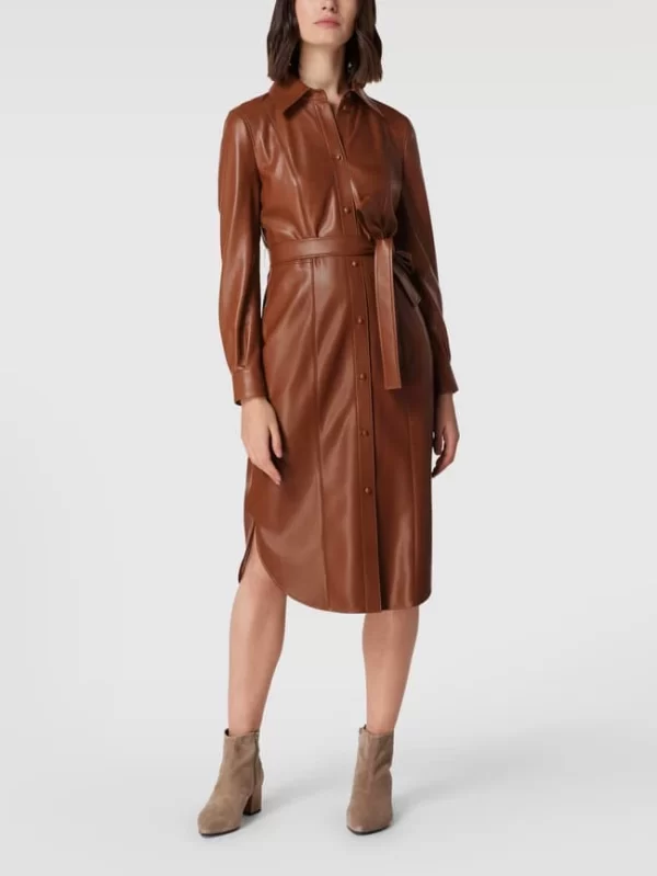 Am billigsten 👏 BOSS Midikleid In Leder-Optik Modell ‘Dalelli’ – Cognac 🌟 1