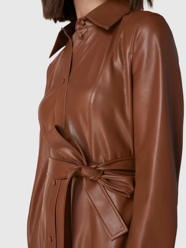 Am billigsten 👏 BOSS Midikleid In Leder-Optik Modell ‘Dalelli’ – Cognac 🌟 4