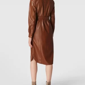 Am billigsten 👏 BOSS Midikleid In Leder-Optik Modell ‘Dalelli’ – Cognac 🌟 15