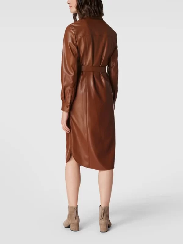 Am billigsten 👏 BOSS Midikleid In Leder-Optik Modell ‘Dalelli’ – Cognac 🌟 6